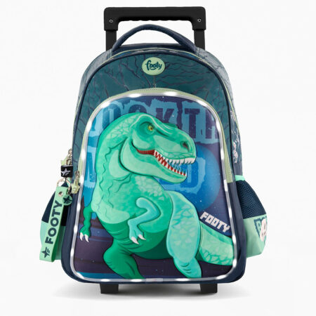 Mochila con carro 18″ Dinosaurio T-REX Con Luz Led - F2201 verde
